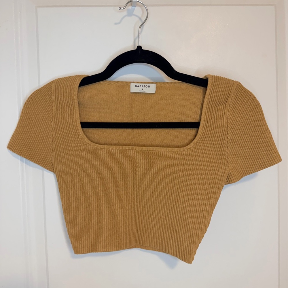 Babaton Aritzia Sculptknit Short Sleeve Crop Top